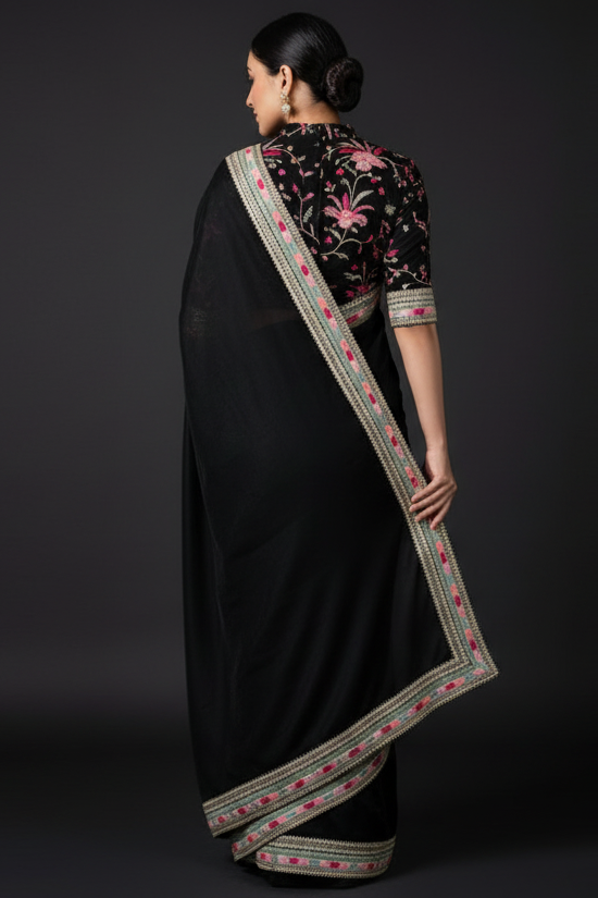 Black Secret Partywear Embroidery Saree