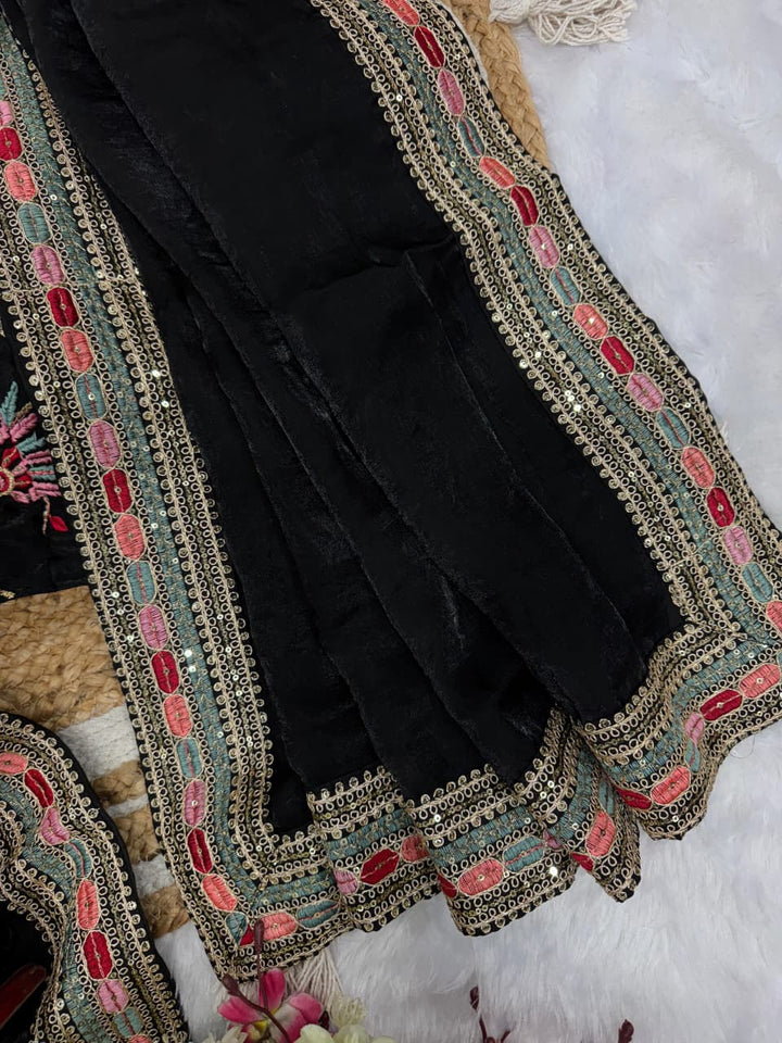 Black Secret Partywear Embroidery Saree