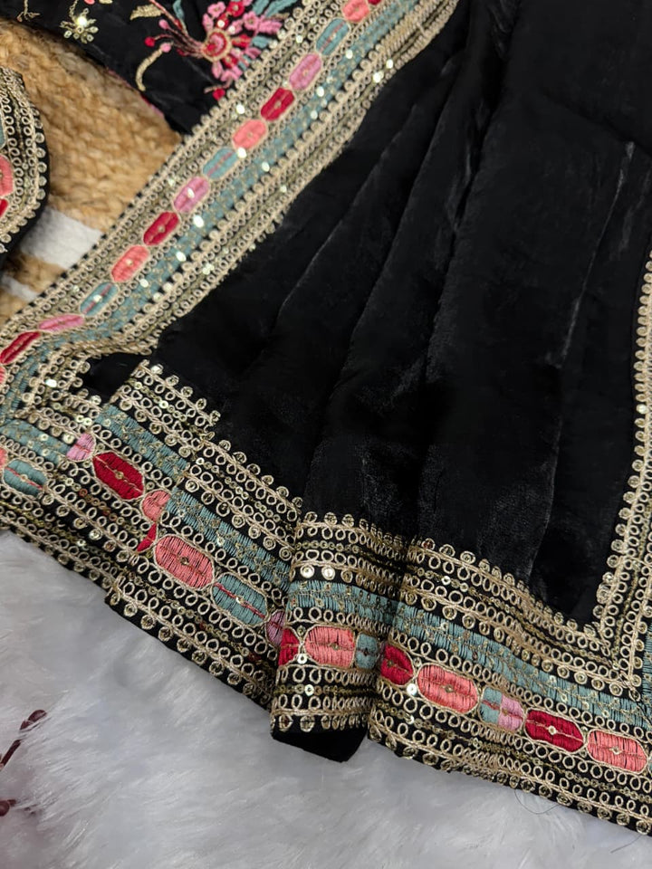 Black Secret Partywear Embroidery Saree
