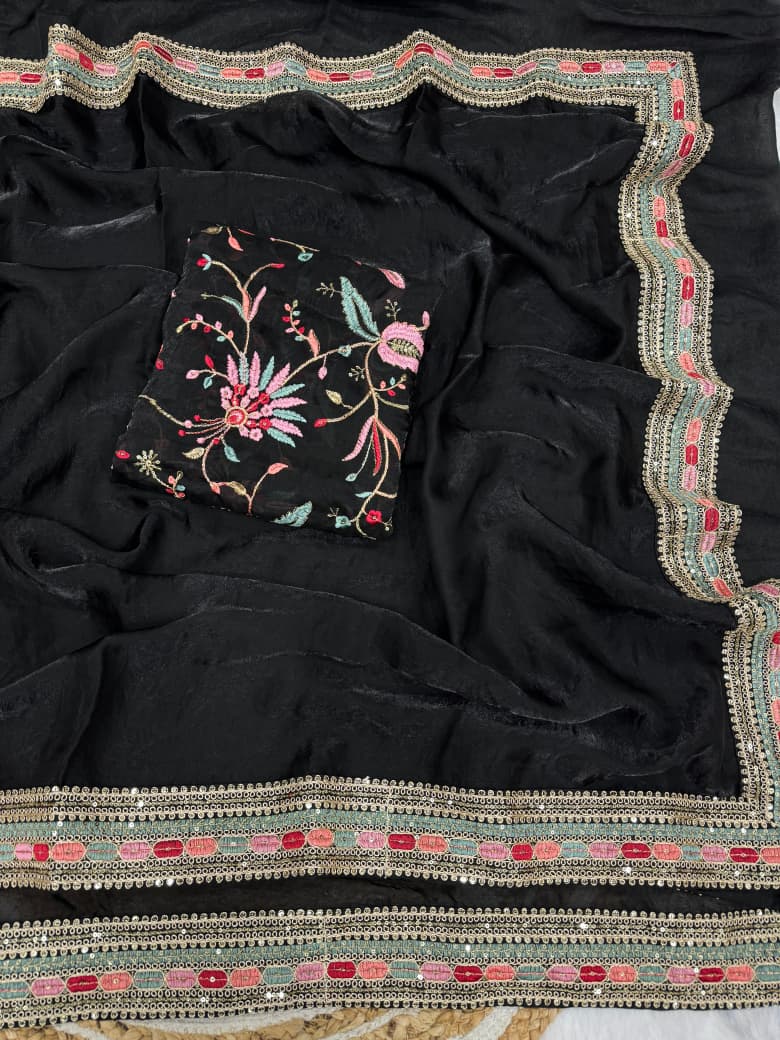 Black Secret Partywear Embroidery Saree