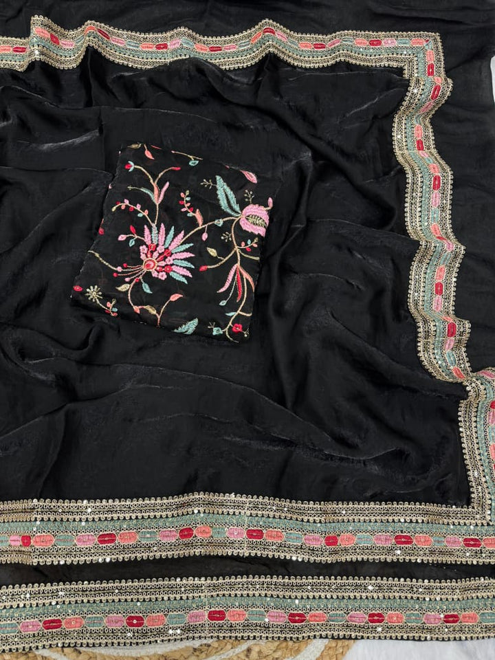 Black Secret Partywear Embroidery Saree