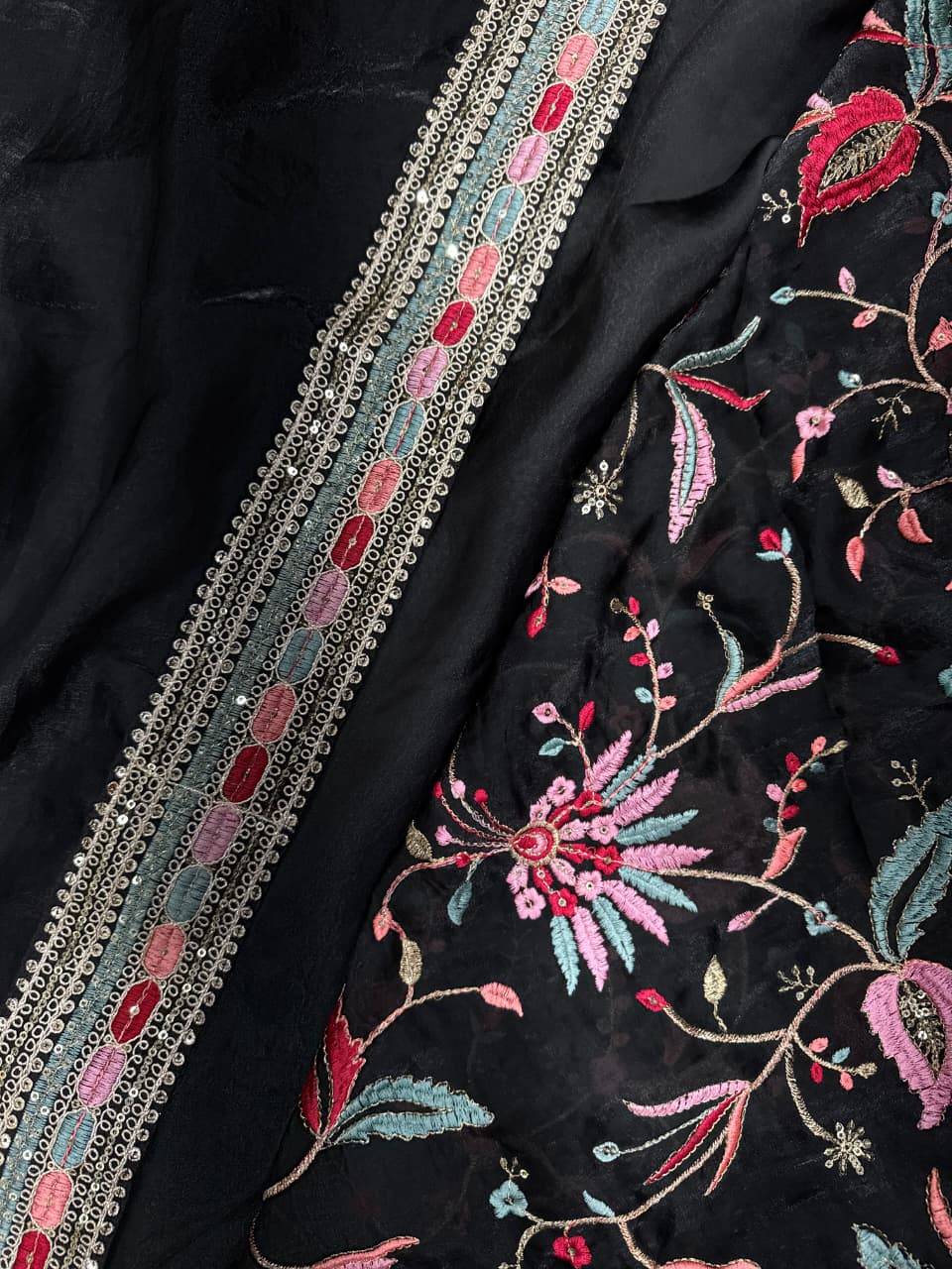 Black Secret Partywear Embroidery Saree