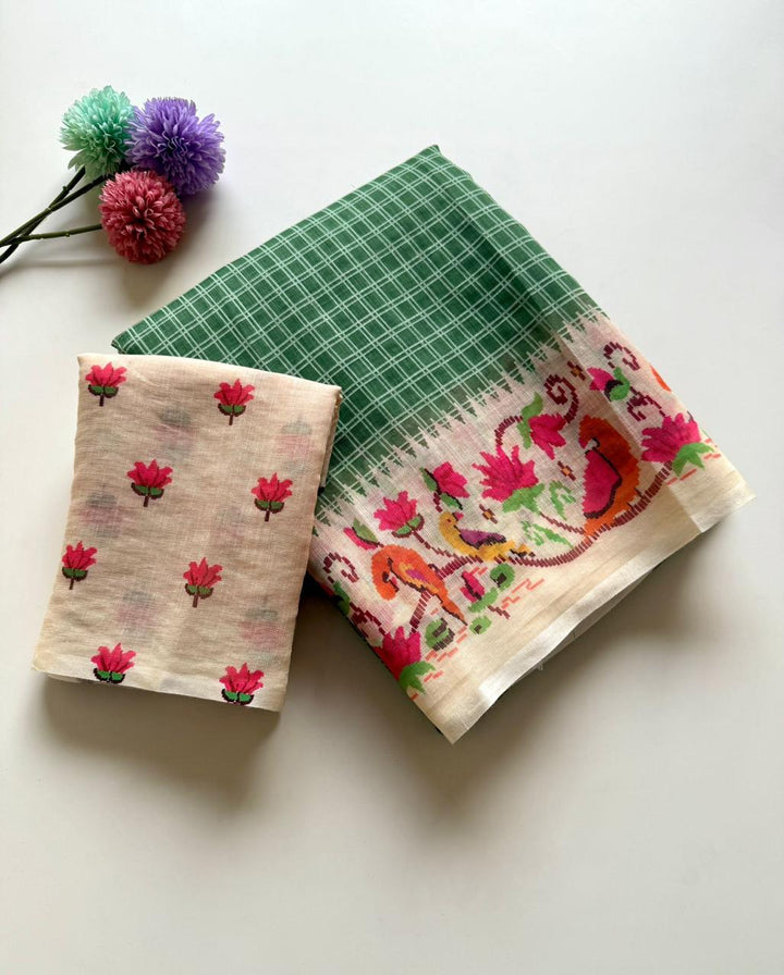 Blossom Haze Digital Print Linen Saree