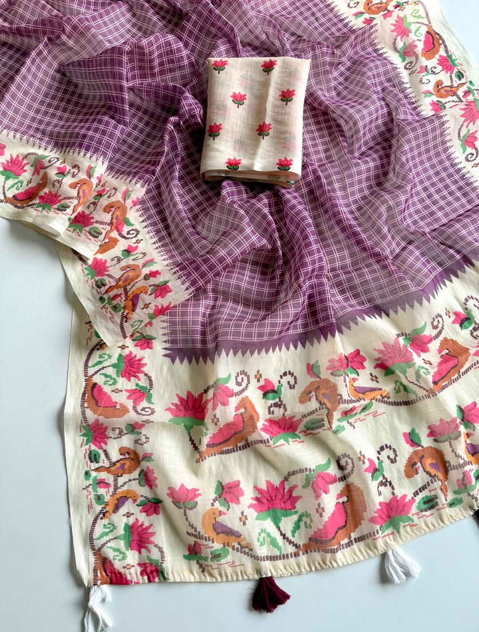 Blossom Haze Digital Print Linen Saree