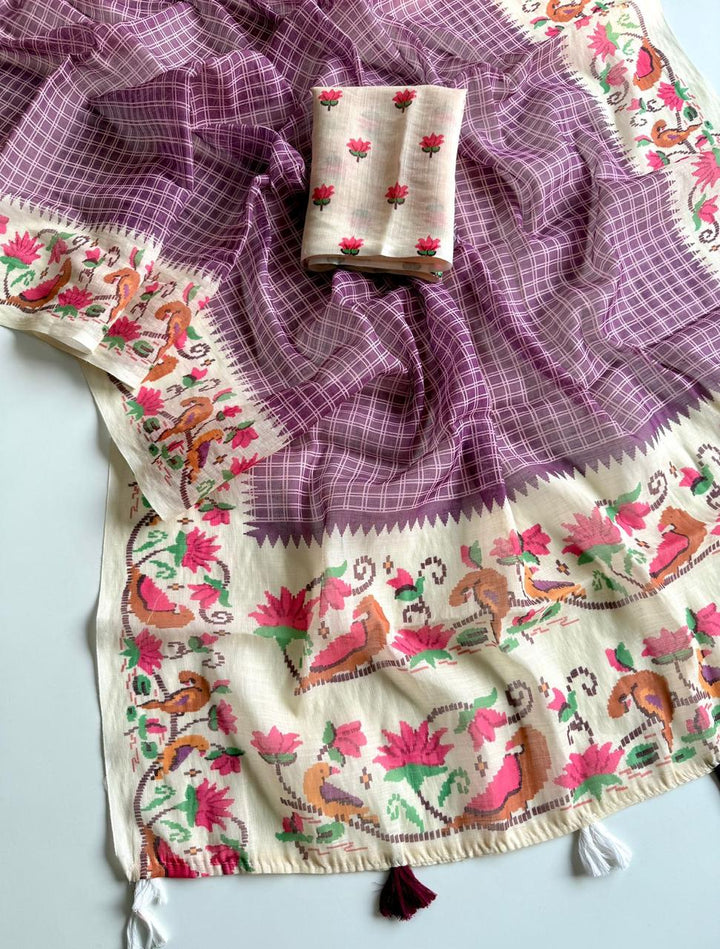 Blossom Haze Digital Print Linen Saree