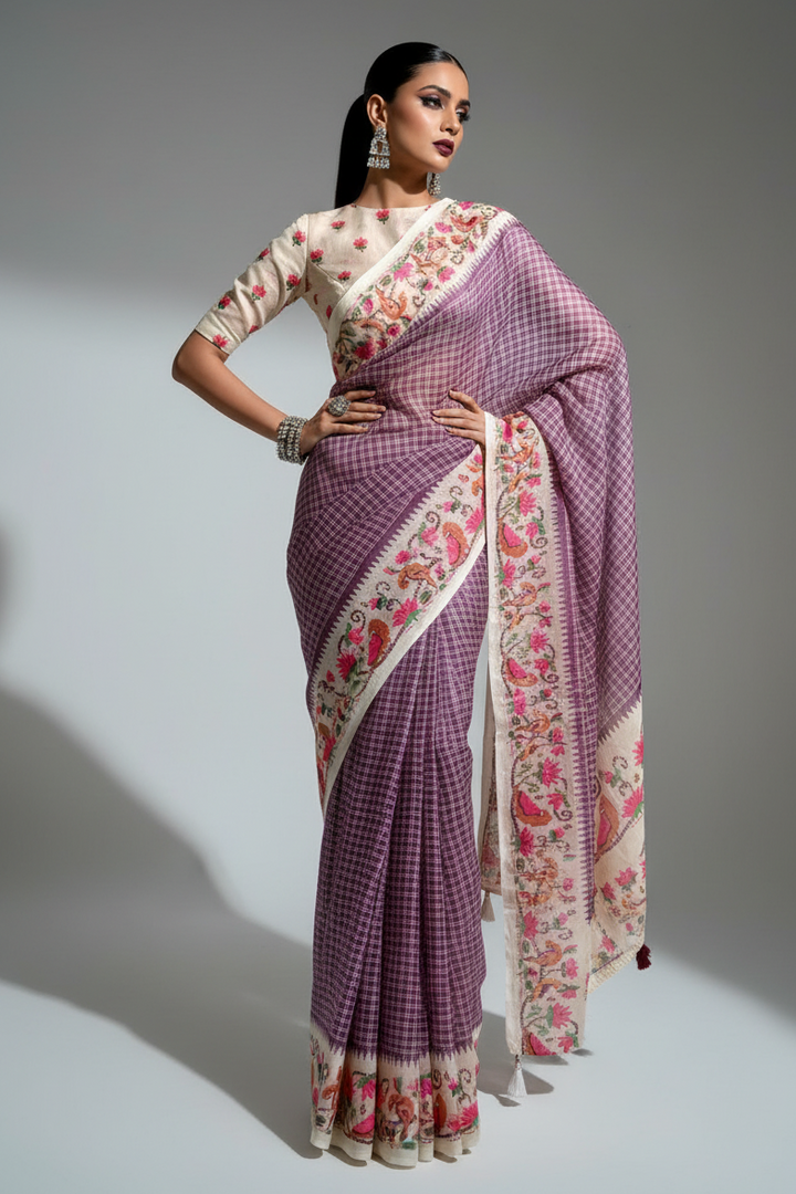 Blossom Haze Digital Print Linen Saree