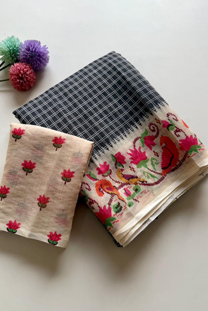 Blossom Haze Digital Print Linen Saree