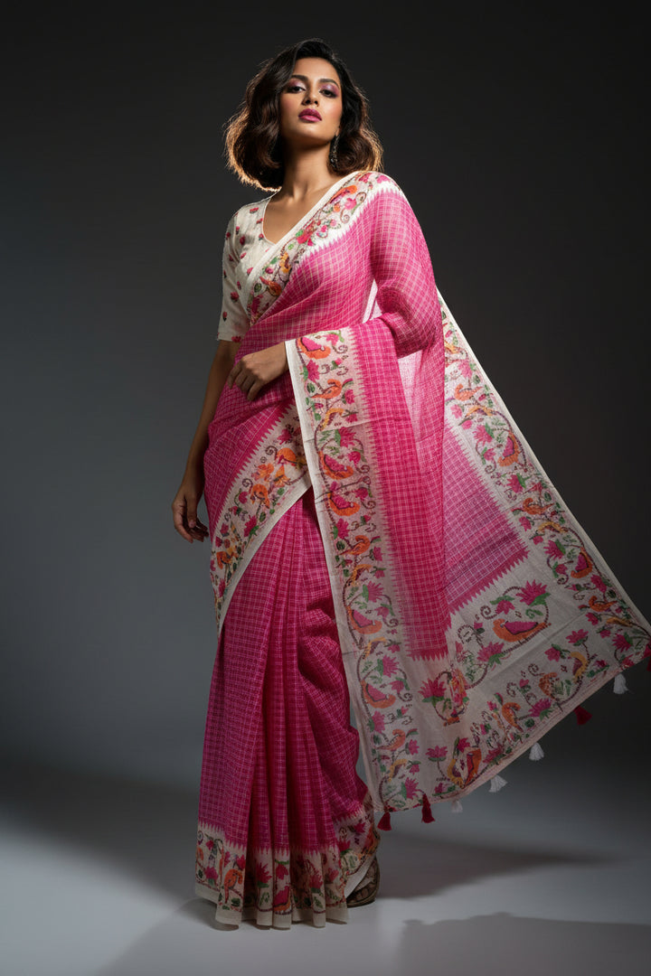 Blossom Haze Digital Print Linen Saree