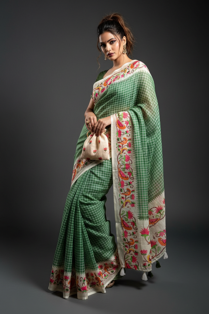 Blossom Haze Digital Print Linen Saree