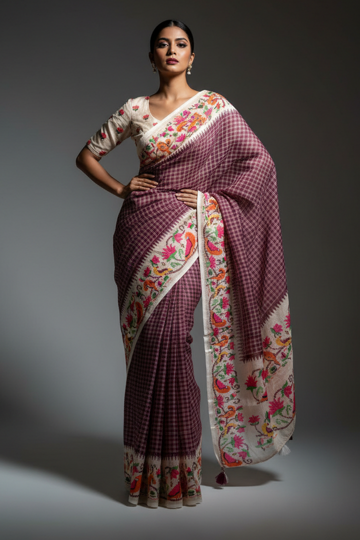 Blossom Haze Digital Print Linen Saree