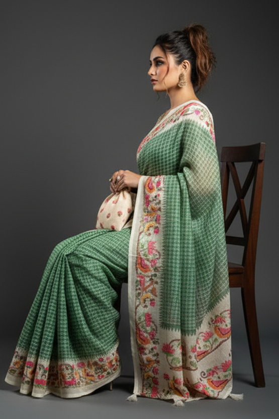 Blossom Haze Digital Print Linen Saree
