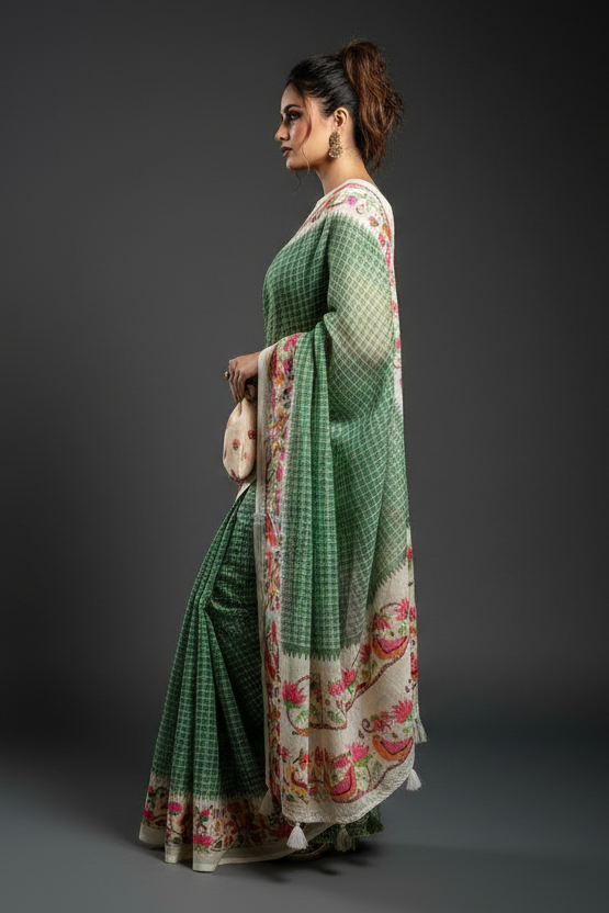 Blossom Haze Digital Print Linen Saree