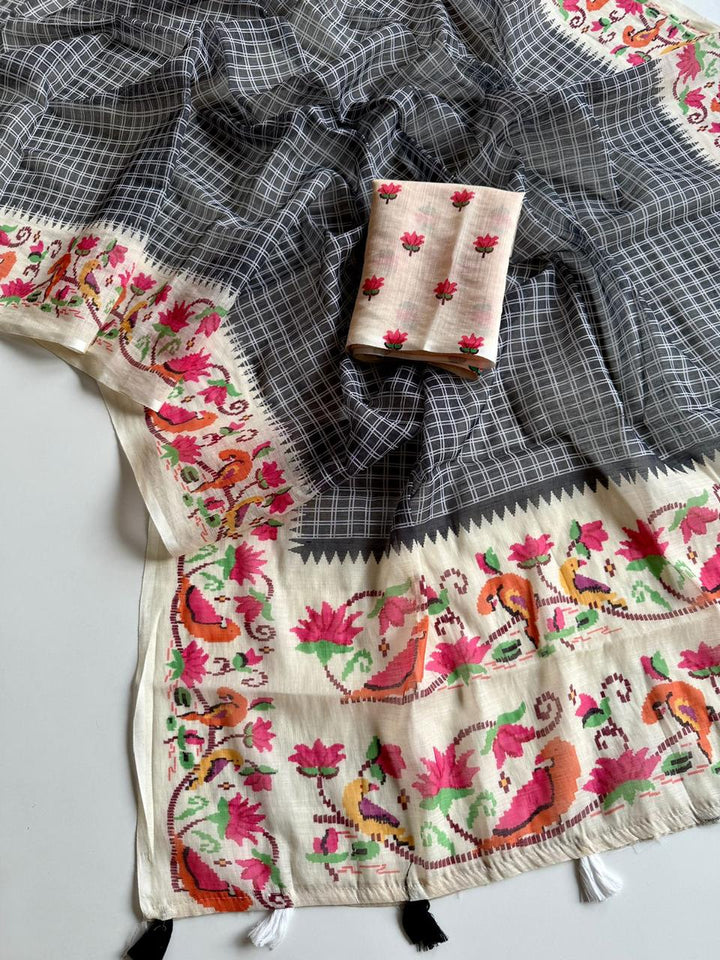 Blossom Haze Digital Print Linen Saree