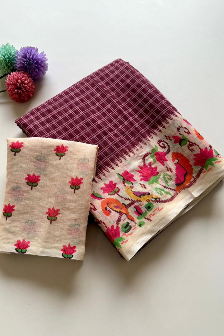 Blossom Haze Digital Print Linen Saree