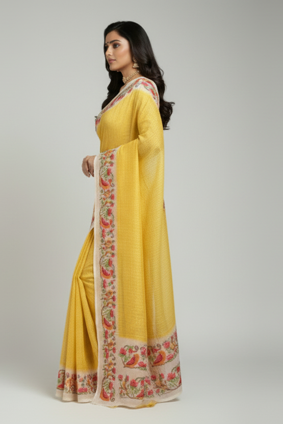 Blossom Haze Digital Print Linen Saree