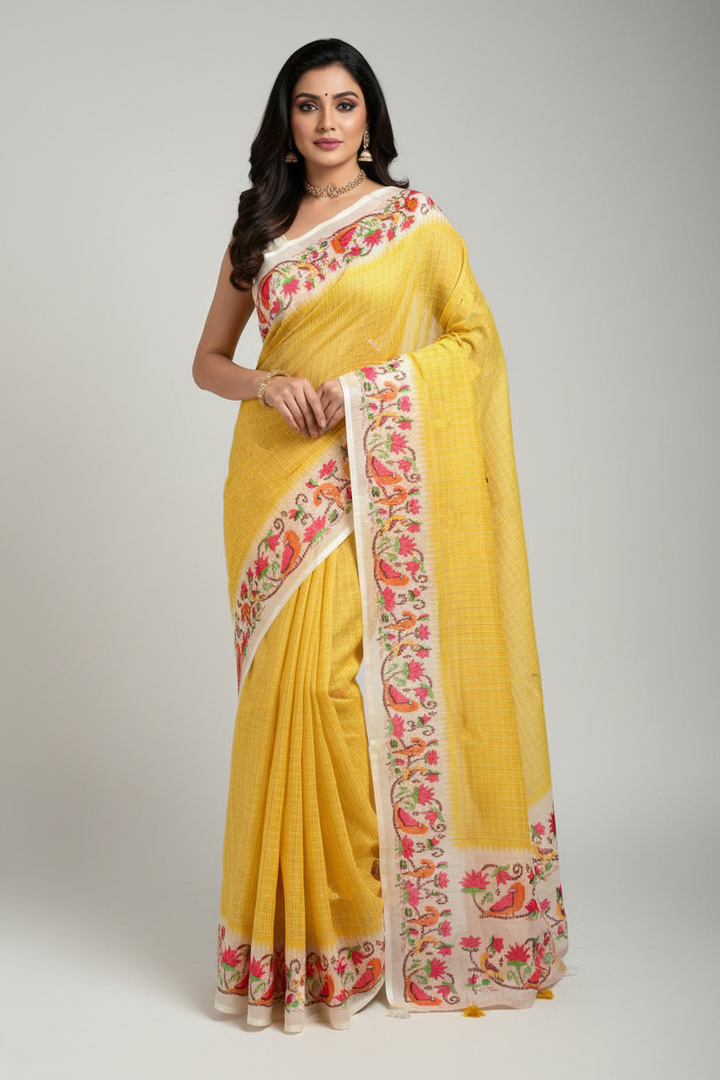 Blossom Haze Digital Print Linen Saree