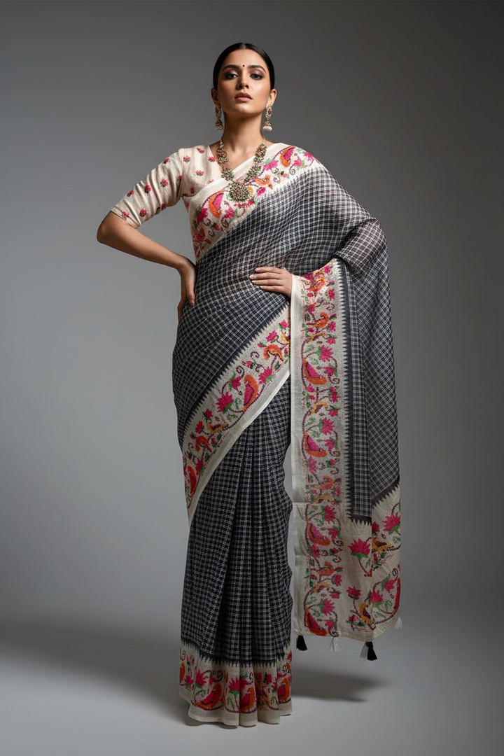 Blossom Haze Digital Print Linen Saree