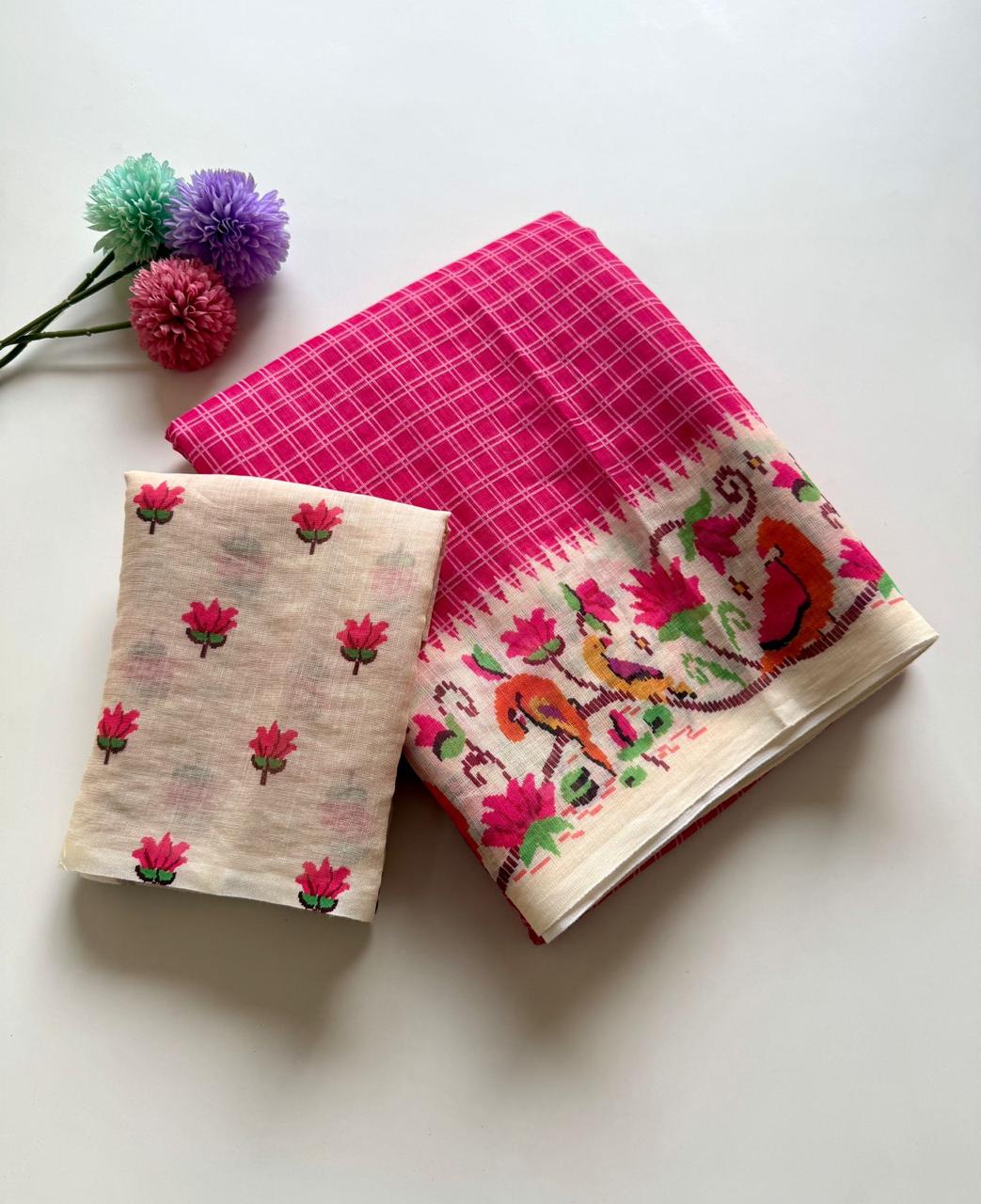 Blossom Haze Digital Print Linen Saree