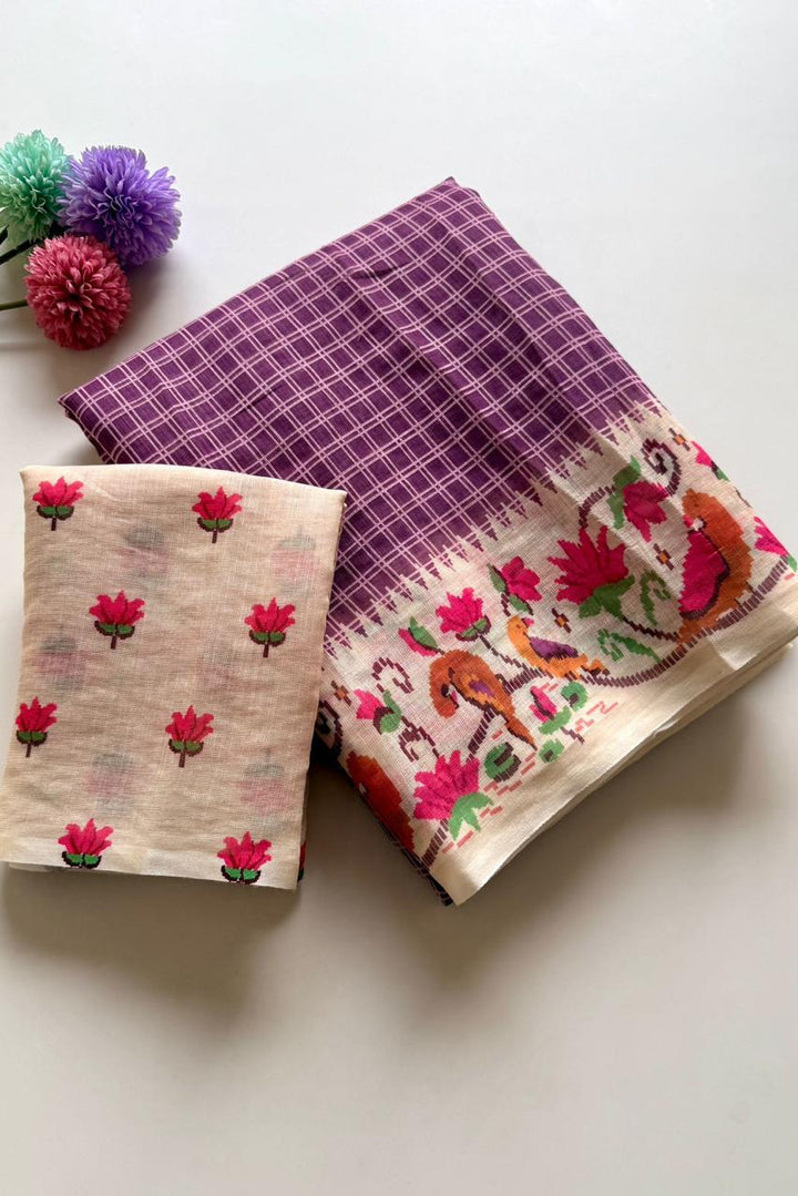Blossom Haze Digital Print Linen Saree