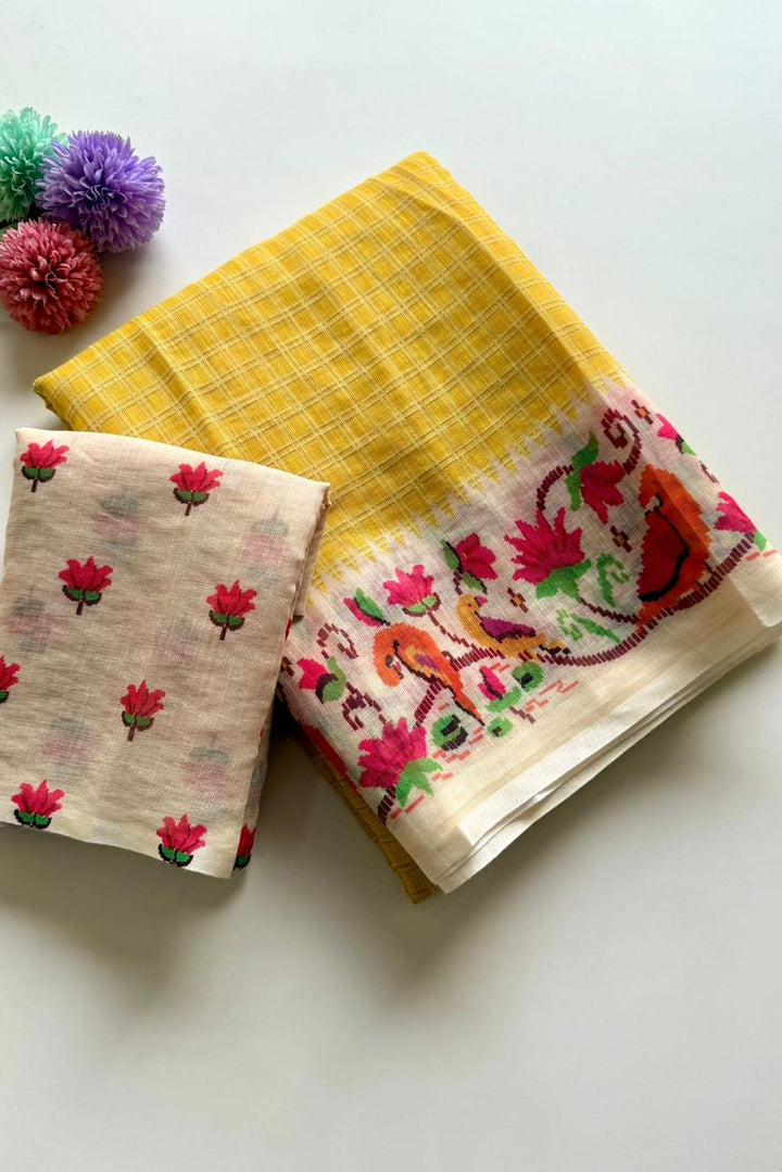 Blossom Haze Digital Print Linen Saree