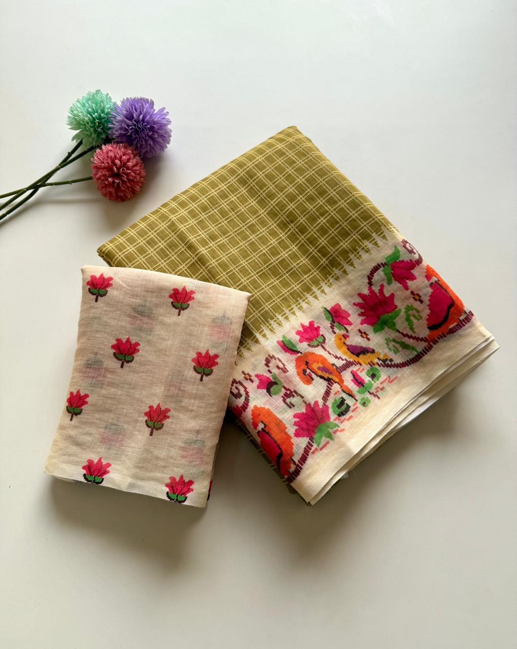 Blossom Haze Digital Print Linen Saree