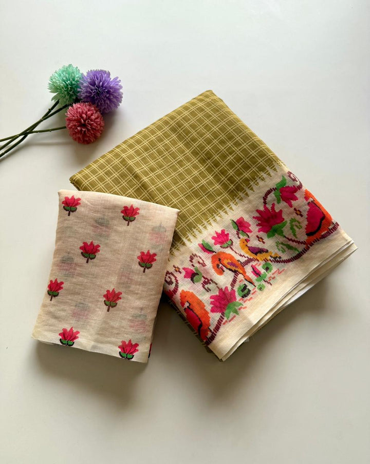 Blossom Haze Digital Print Linen Saree