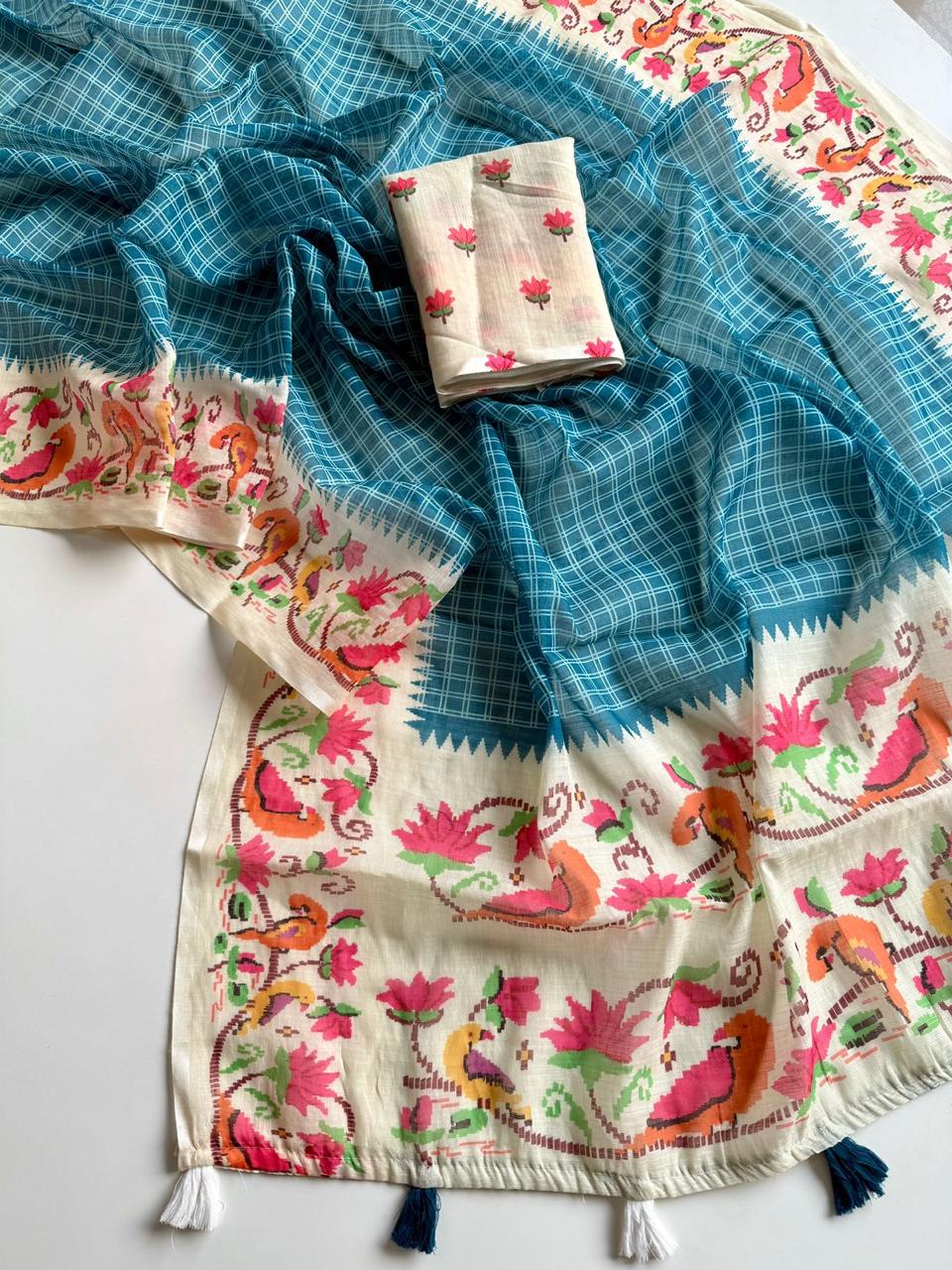 Blossom Haze Digital Print Linen Saree