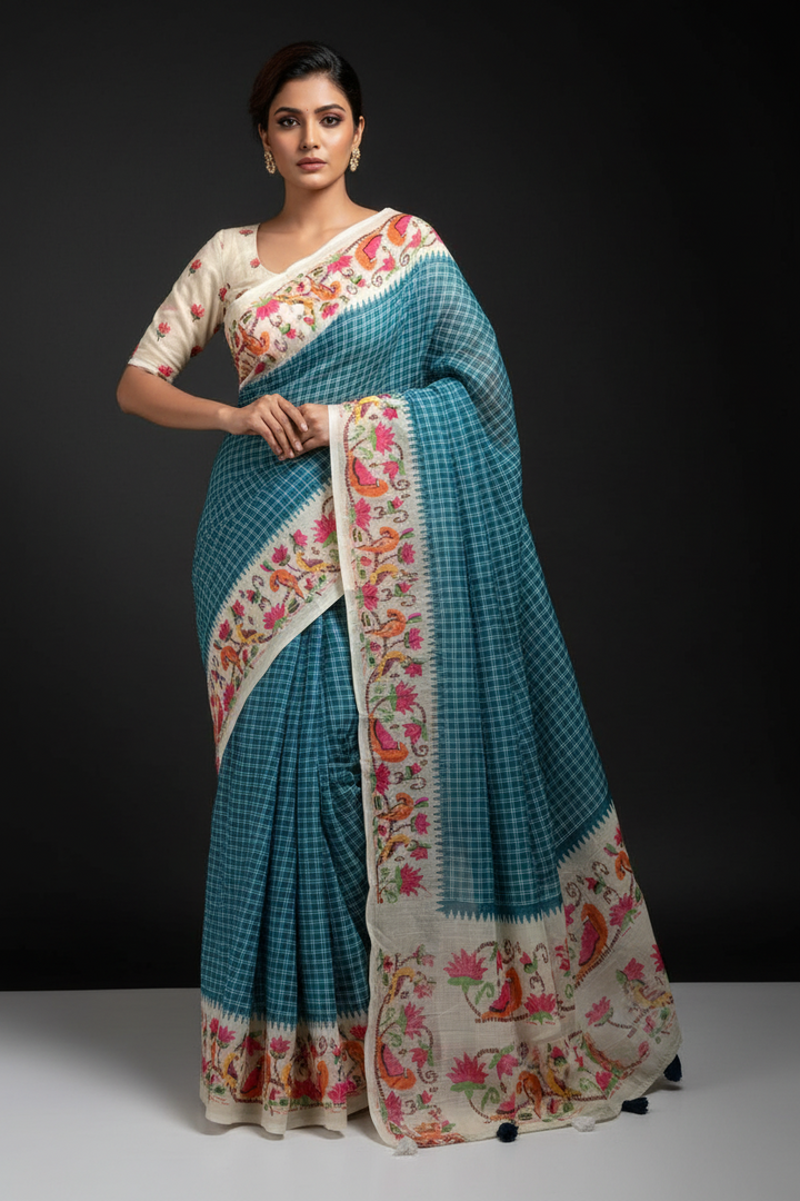 Blossom Haze Digital Print Linen Saree