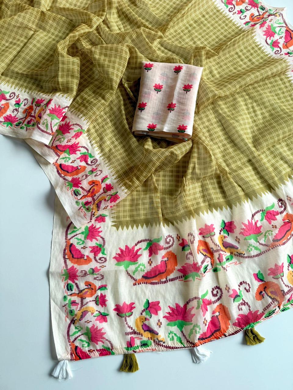 Blossom Haze Digital Print Linen Saree