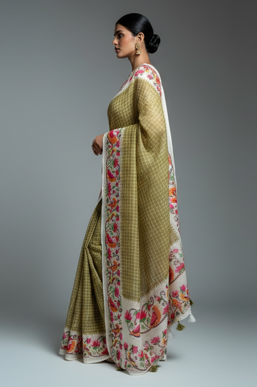 Blossom Haze Digital Print Linen Saree