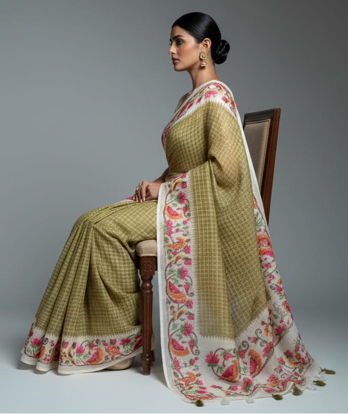 Blossom Haze Digital Print Linen Saree
