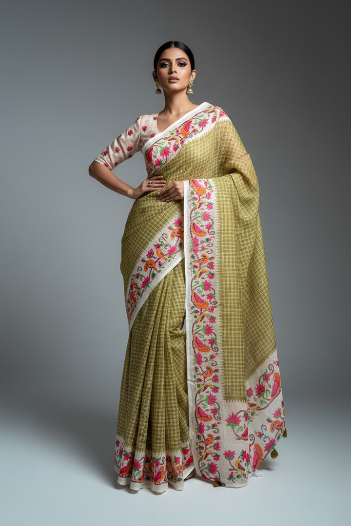 Blossom Haze Digital Print Linen Saree