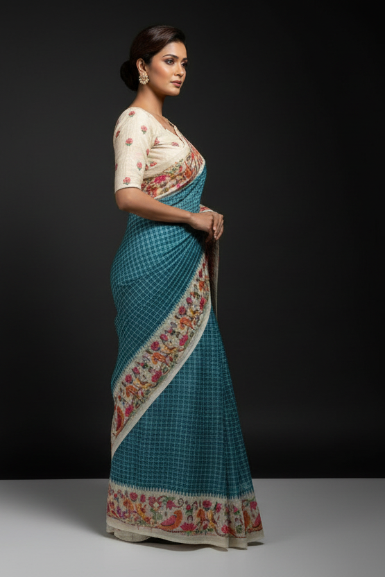 Blossom Haze Digital Print Linen Saree