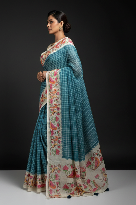 Blossom Haze Digital Print Linen Saree