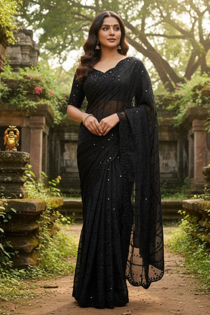 Black Casual Partywear Silk Saree