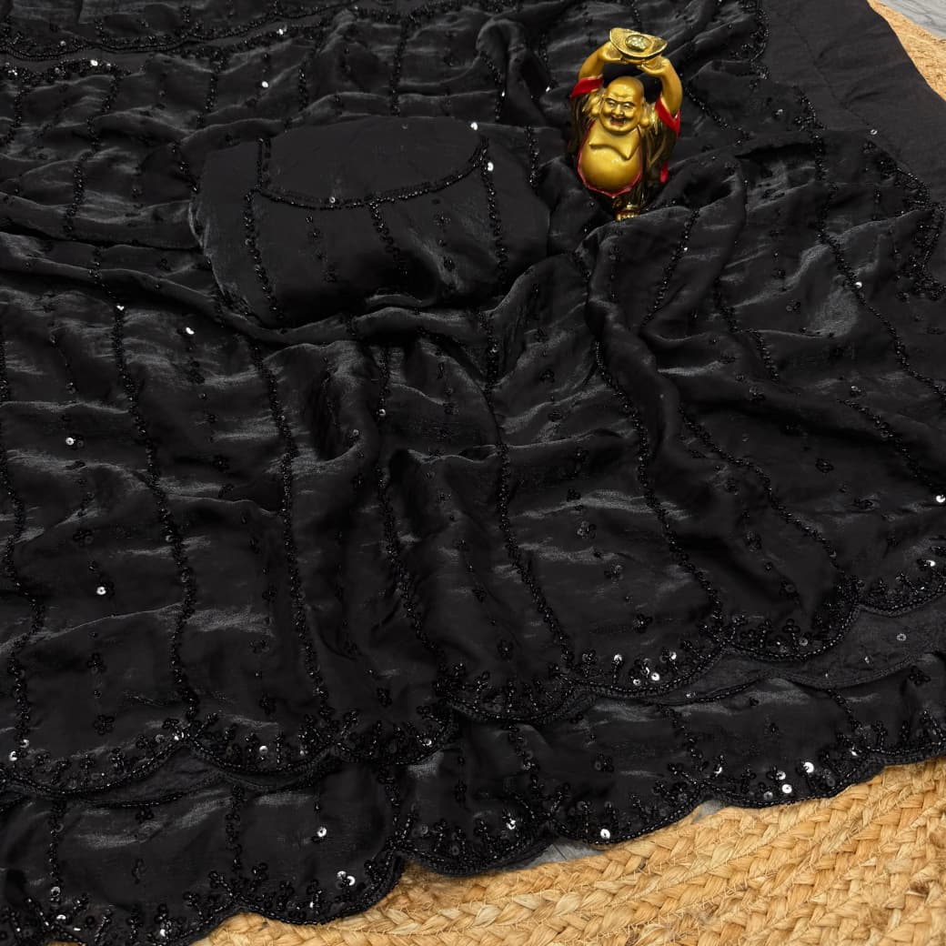 Black Casual Partywear Silk Saree