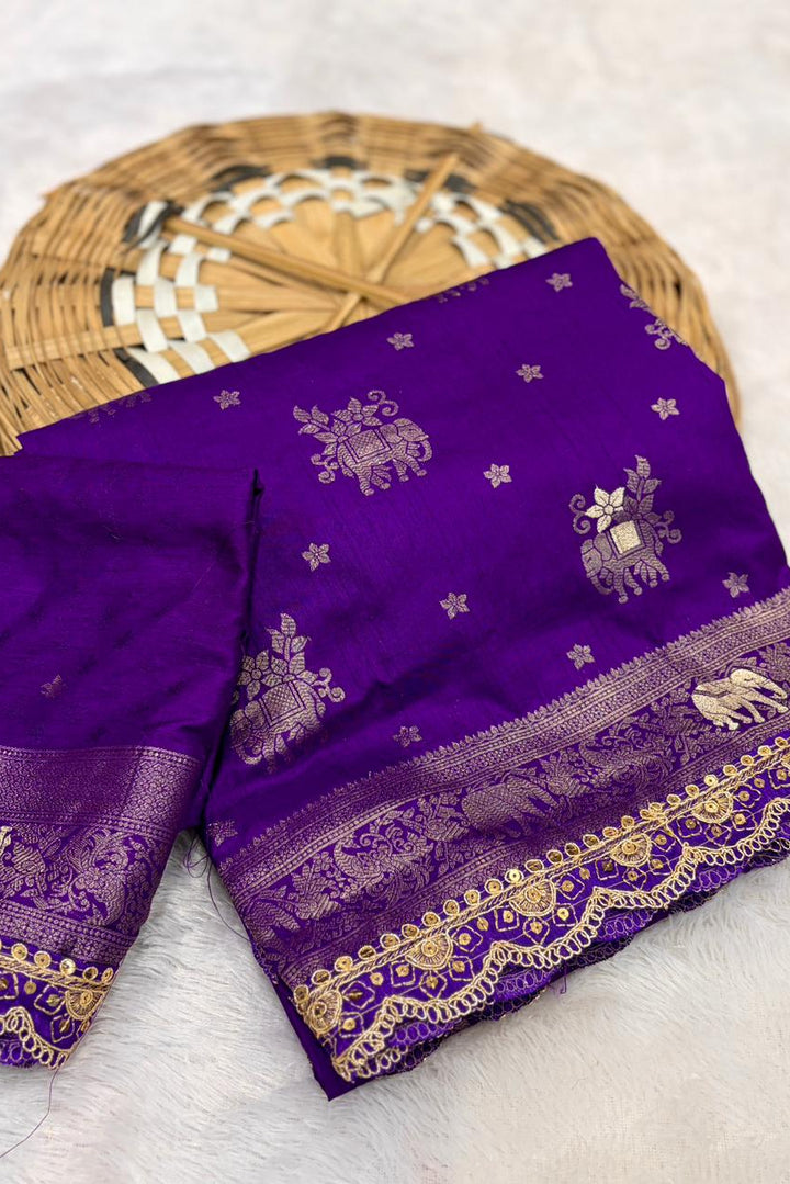 Flower and leaf Cotton dola silk Saree