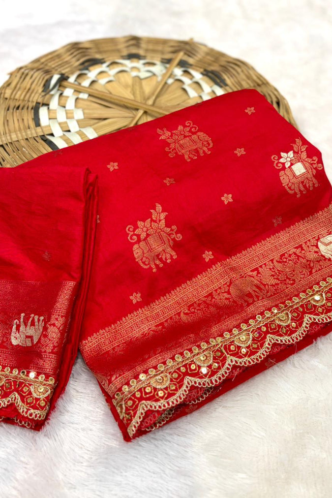 Flower and leaf Cotton dola silk Saree