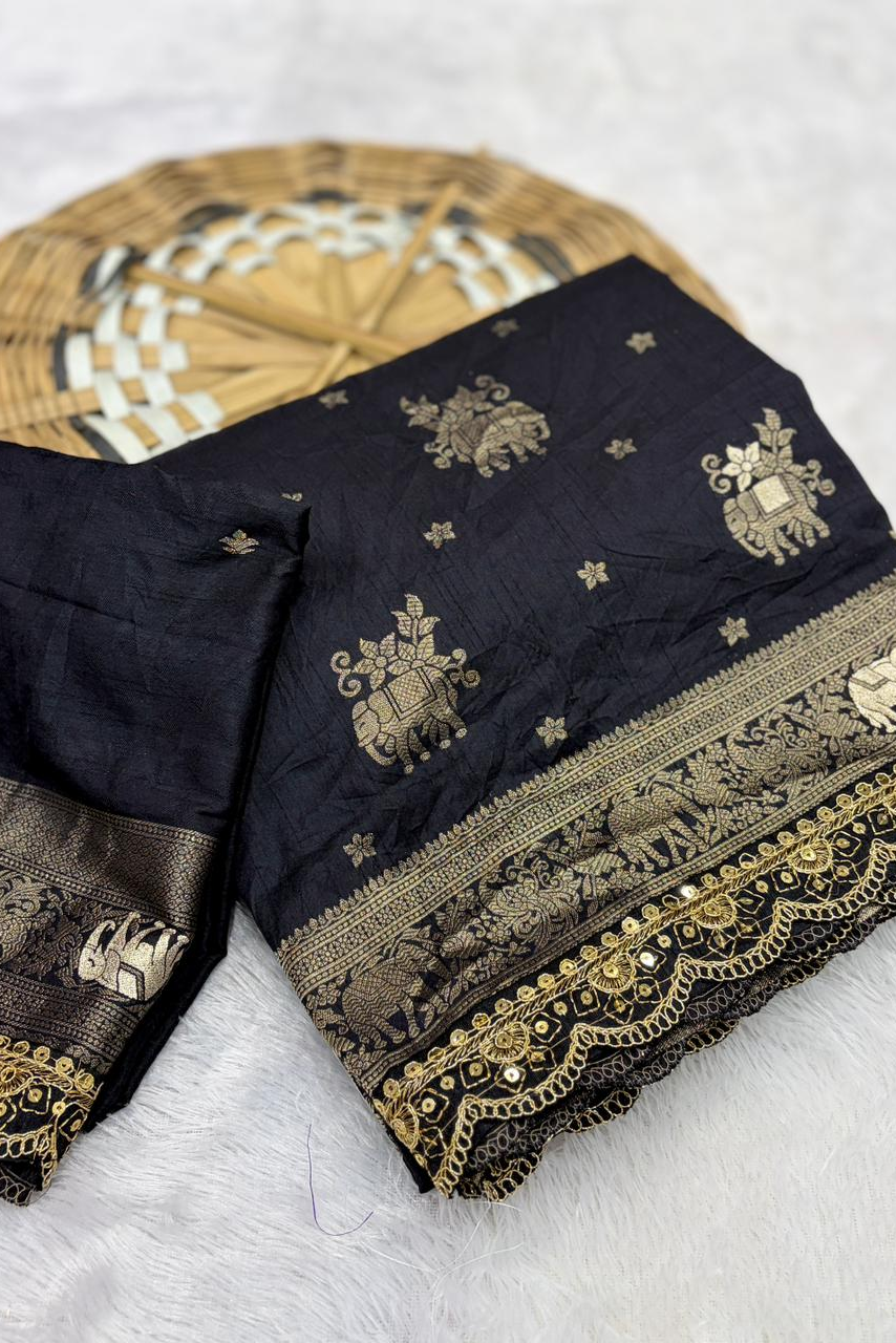 Flower and leaf Cotton dola silk Saree