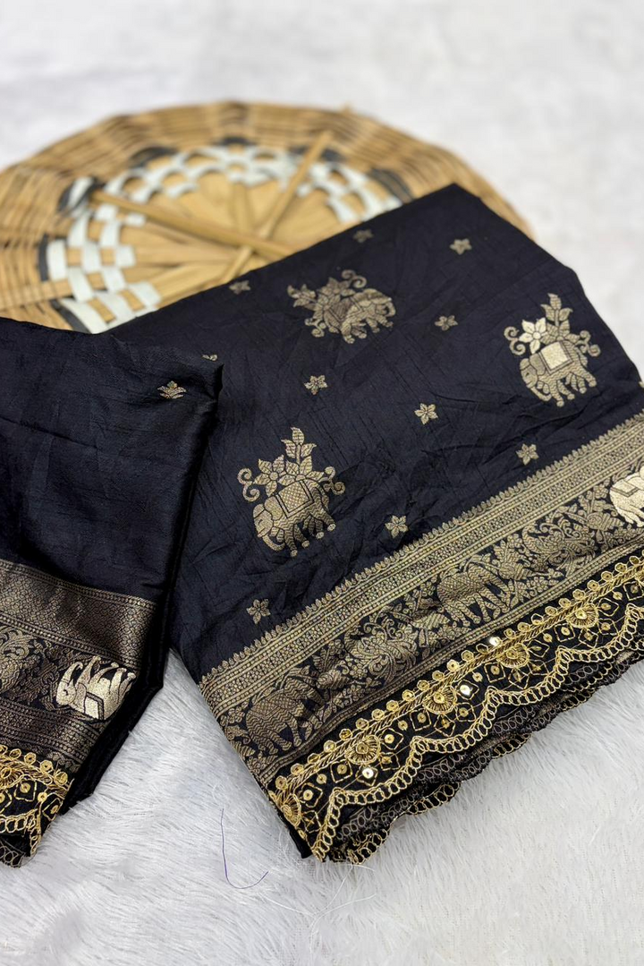 Flower and leaf Cotton dola silk Saree