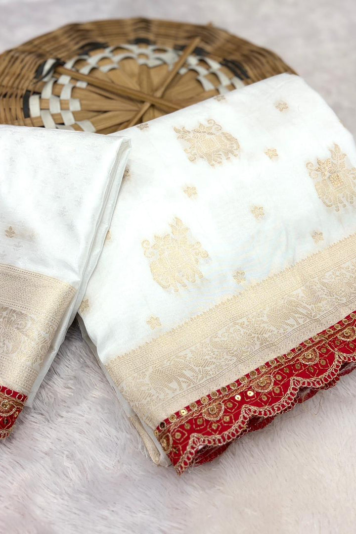 Flower and leaf Cotton dola silk Saree