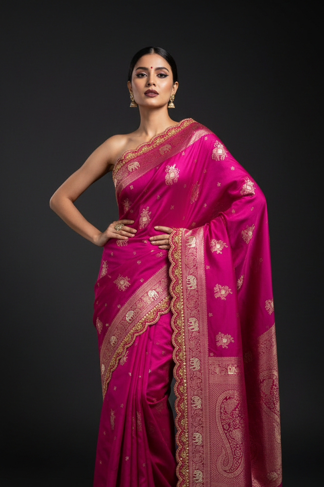 Flower and leaf Cotton dola silk Saree