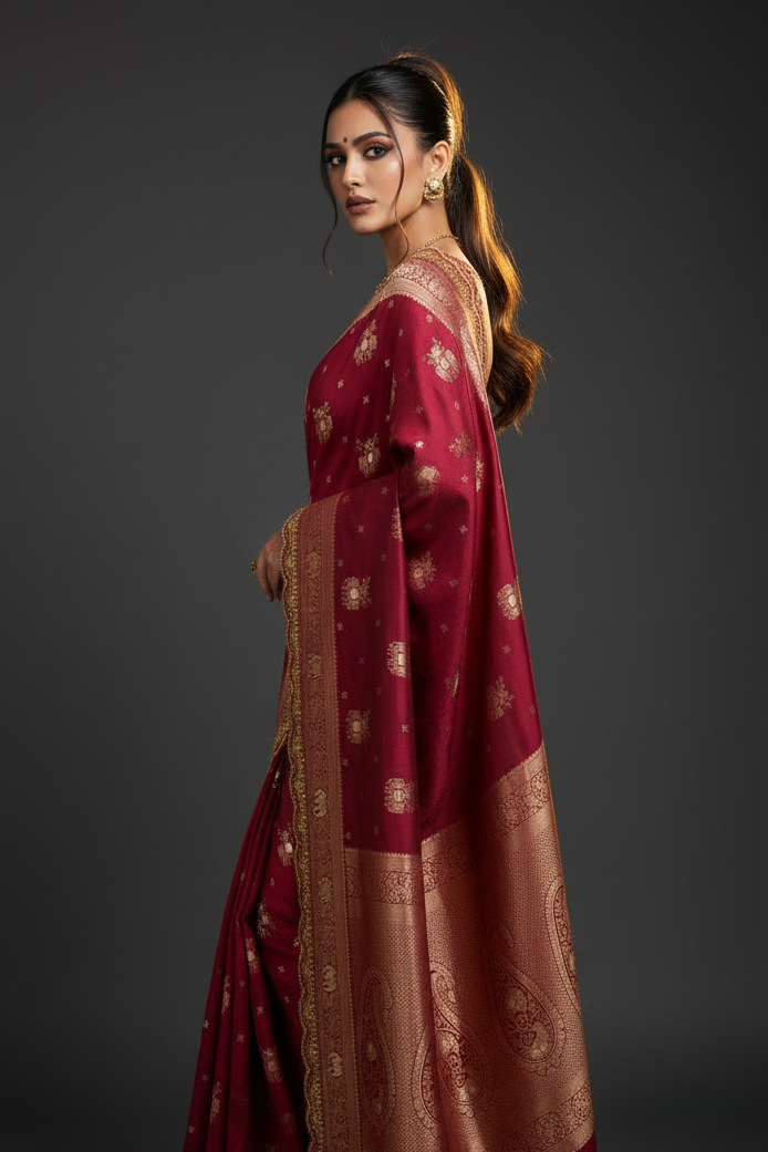 Flower and leaf Cotton dola silk Saree