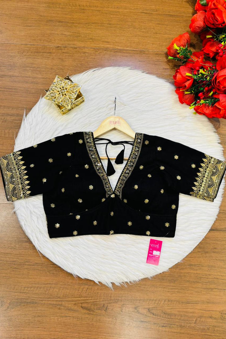 Sweet Embrace Black Color Designer Blouse(V-Neck)