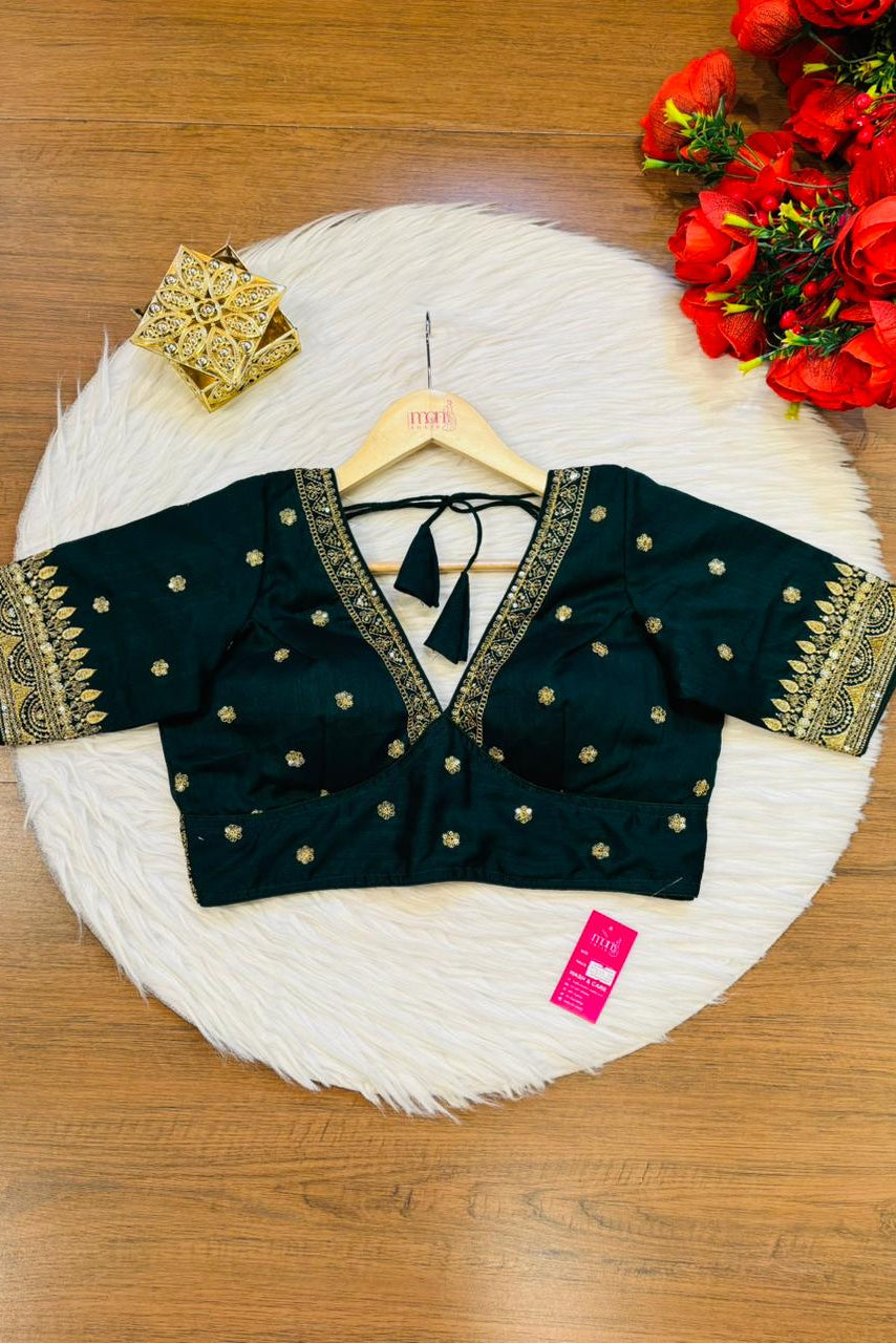 Sweet Embrace Green color Designer Blouse(V-Neck)