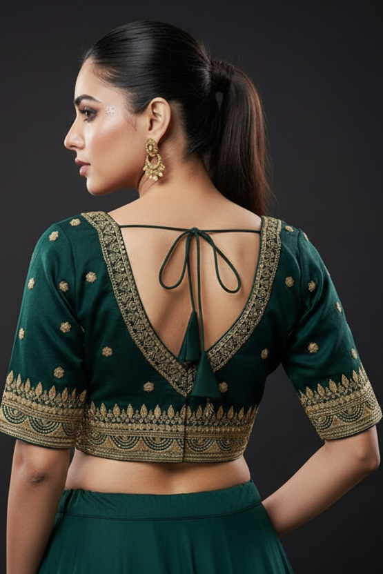 Sweet Embrace Green color Designer Blouse(V-Neck)