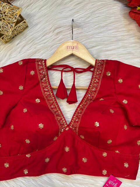 Sweet Embrace Red color Designer Blouse(V-Neck)