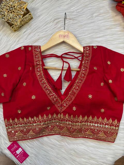 Sweet Embrace Red color Designer Blouse(V-Neck)