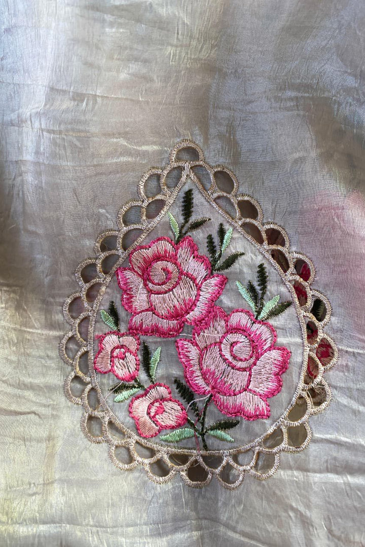 Rose Embroidery Designer Silk Saree