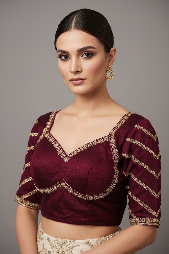 Partywear Purple Vichitra Silk Blouse